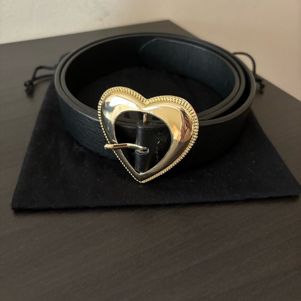 LUV AJ Black Leather Belt with Heart Buckle